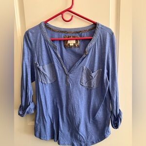 Anthropologie Blue V-Neck Blouse